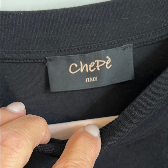 CHEPE ITALY Black Cotton Puff Sleeve T-Shirt Top, Size L - Picture 3 of 12
